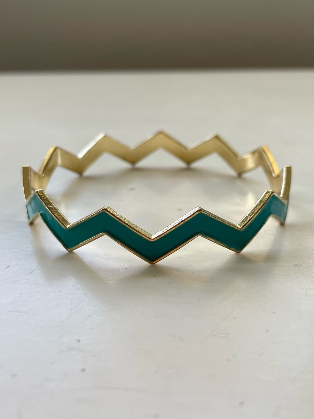 Gold Chevron Turquoise Enamel Bangle Bracelet